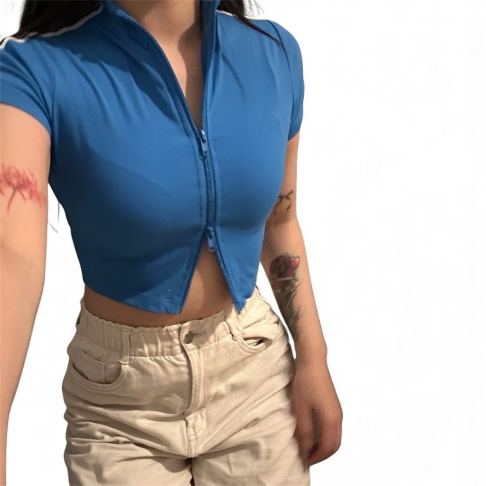 Garage Vibrant Blue Zip-Up Crop Top